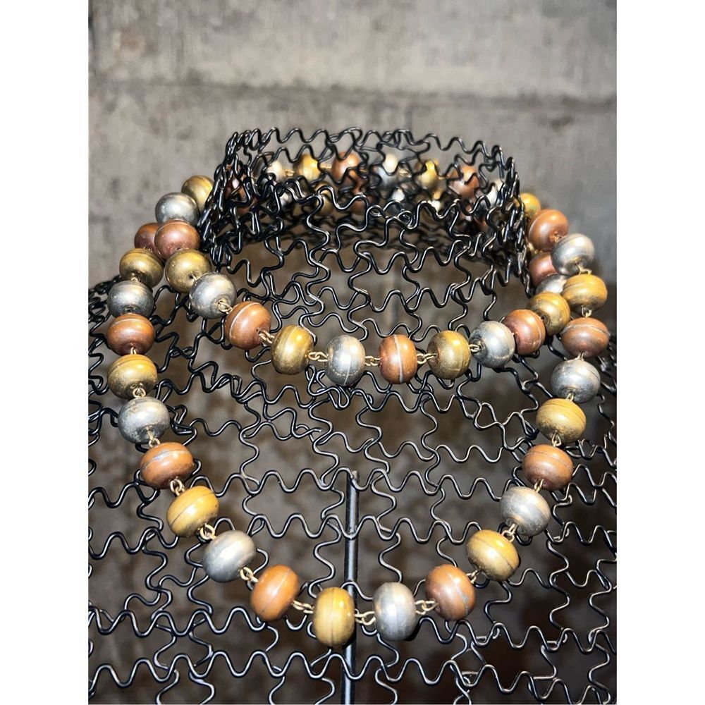 Very Rare Vintage Silver Copper & Brass Native Pearls Single Strand Necklace